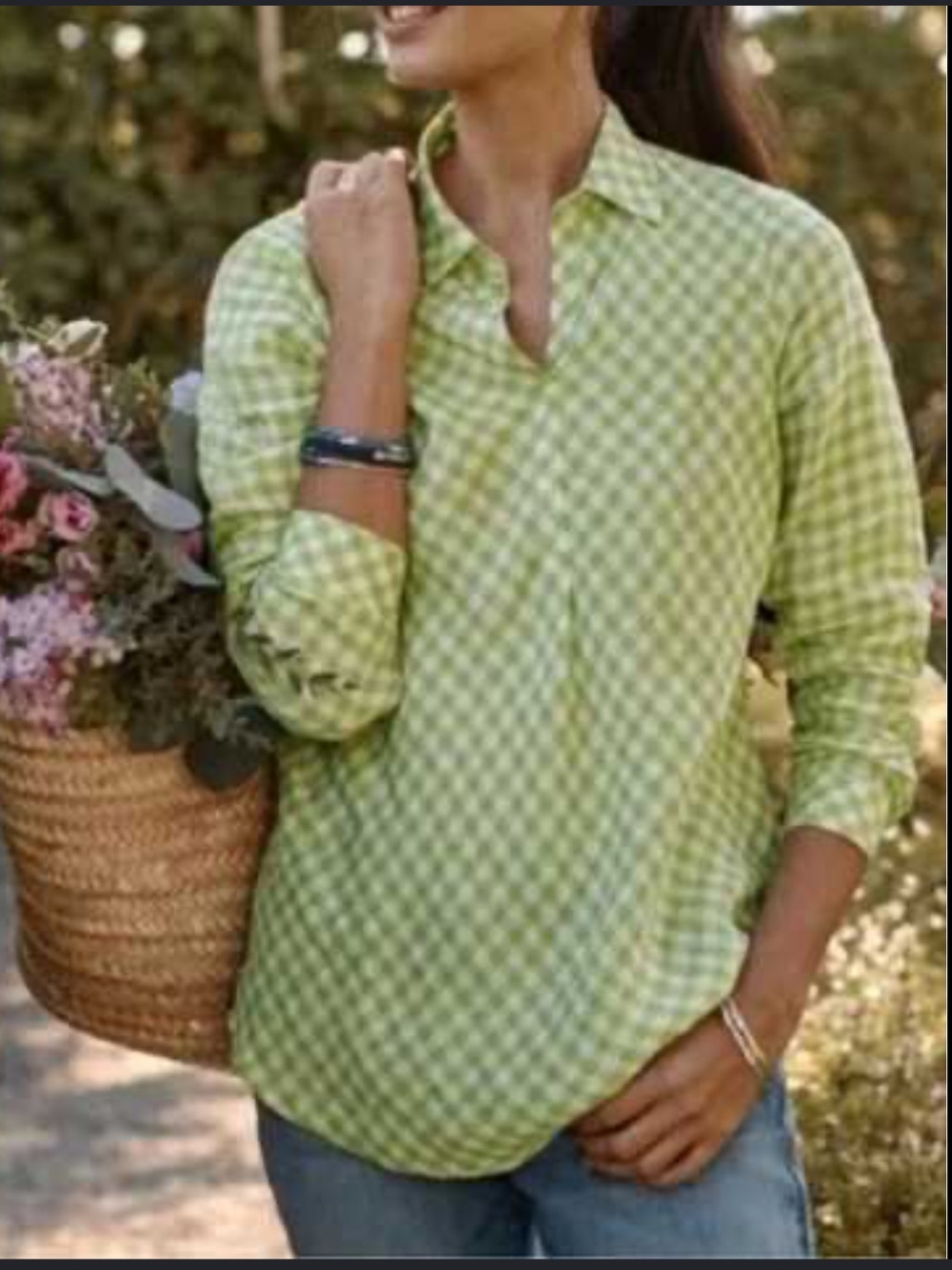 J. Jill Green Gingham Button-Style Blouse